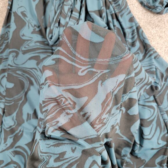 Ava & Viv‎ Swirl Maxi Dress Womens 1X Blue Mesh Ruched Long Balloon Sleeve - Picture 4 of 16